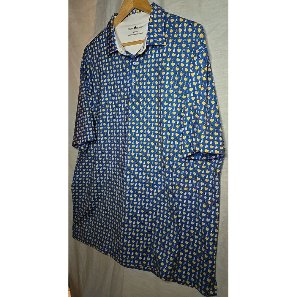 Horn Legend Bamboo Charchoal Polo Shirt Mens XL Blue Geometric Golf Stretch - Picture 3 of 9